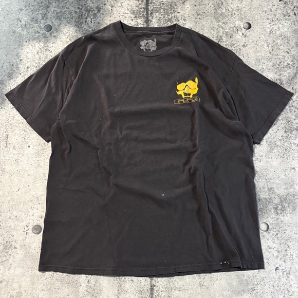 G59 Records Suicideboys Skull Graphic T-Shirt Distressed Faded Black Yellow
